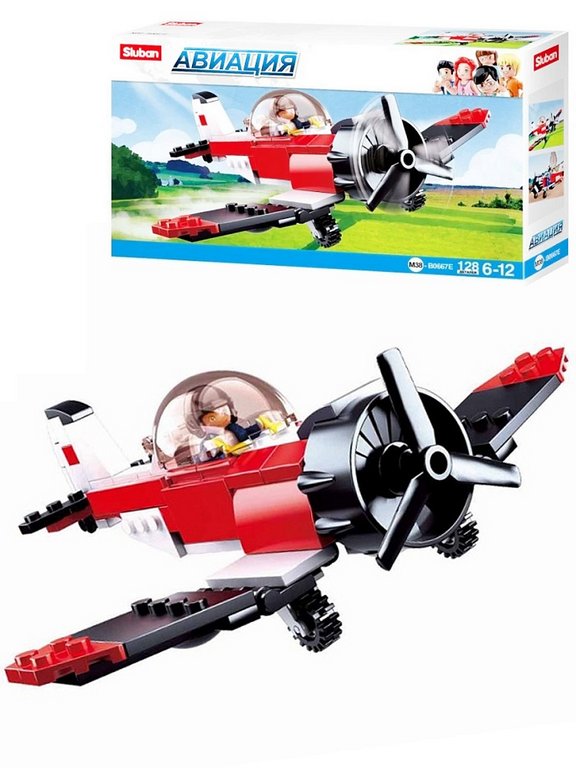Конструктор пластиковый 128 дет. "Авиация. Пожарный моноплан" SLUBAN