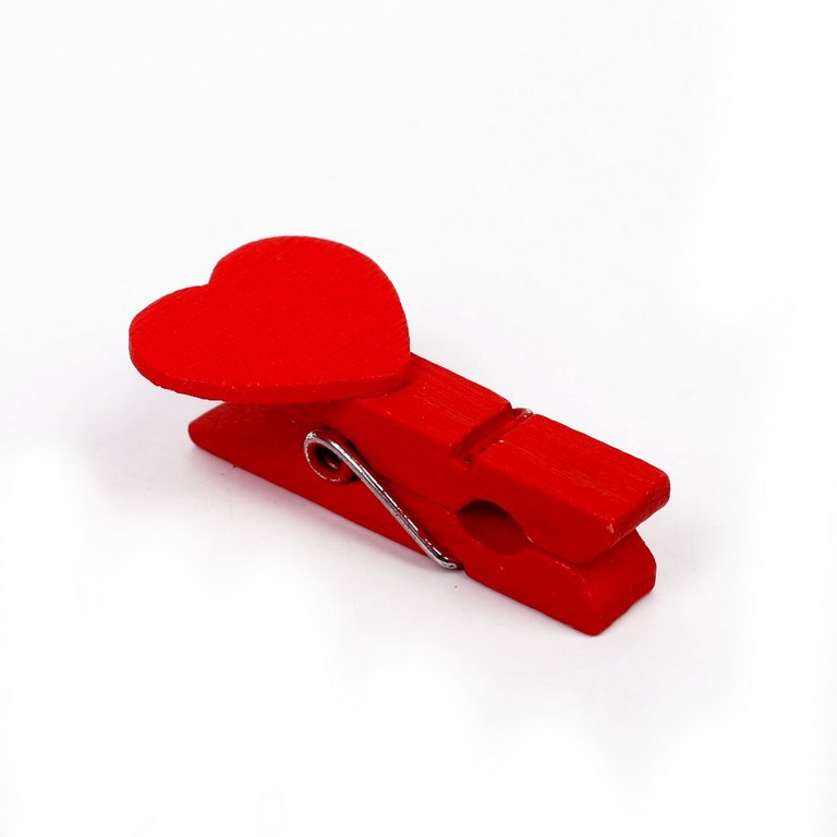 Прищепки деревянные с декором "Сердечки" 35мм (20 шт/уп) красные