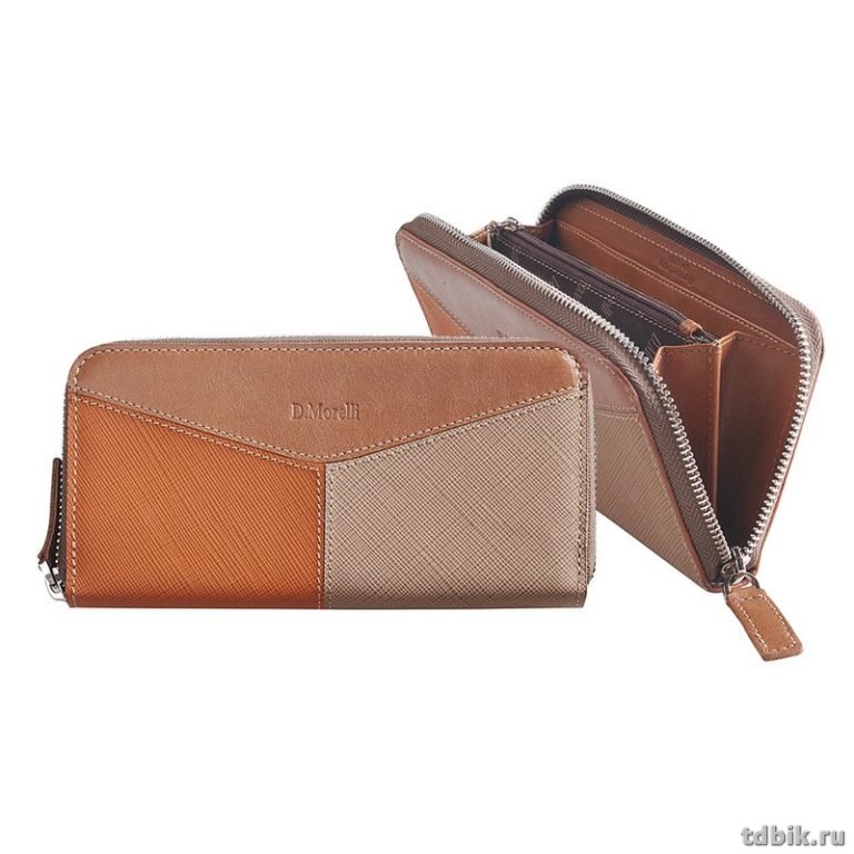 Портмоне D.Morelli женское "Верона" на молнии, нат. кожа,  цвет оранжевый