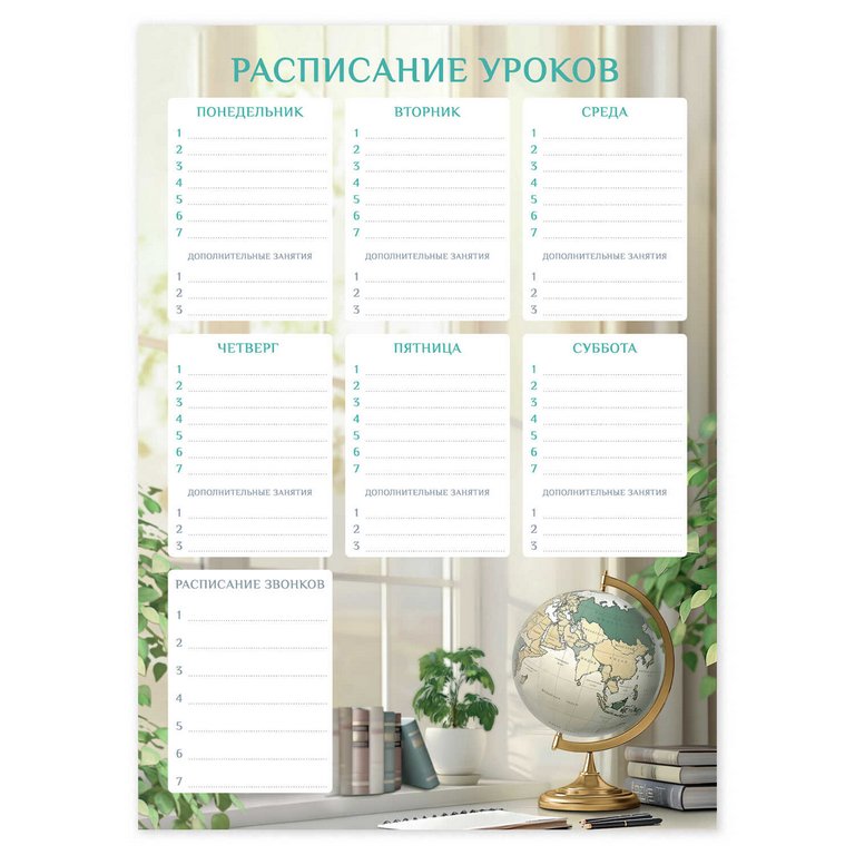 Расписание уроков А3 "Глобус" мел. картон 235 г/м2