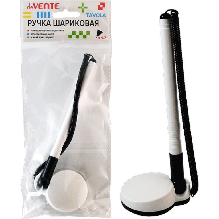 Ручка шариковая настольная белый корпус deVENTE 0,7мм синяя (стерж. 128мм, линия 0,3мм)