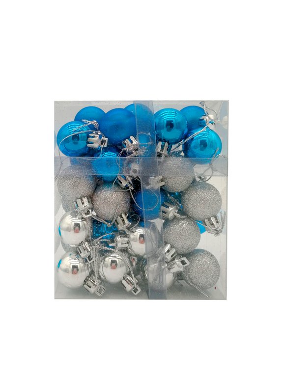 Набор шаров  цвет ассорти 30 мм 29 шт + верхушка звезда 1шт (11см) цв. серебро/синий