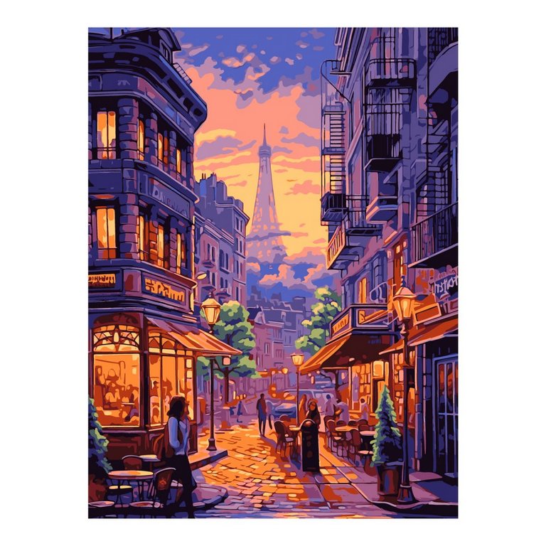 Роспись по номерам (картон) 30*40см "Вечерний город" (основа, акрил. краски, кисти) LORI