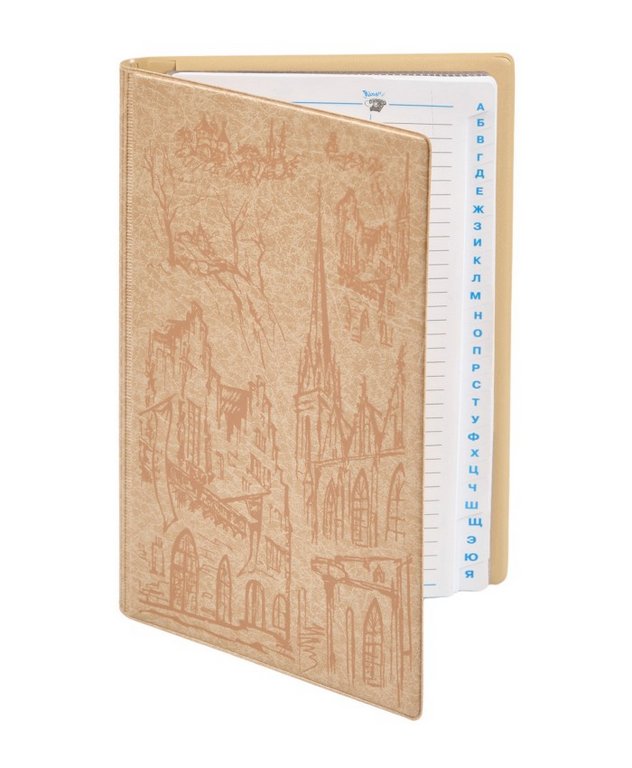 Алфавитная книжка 130*190 мм с файлами для визиток (бежевый с городом)