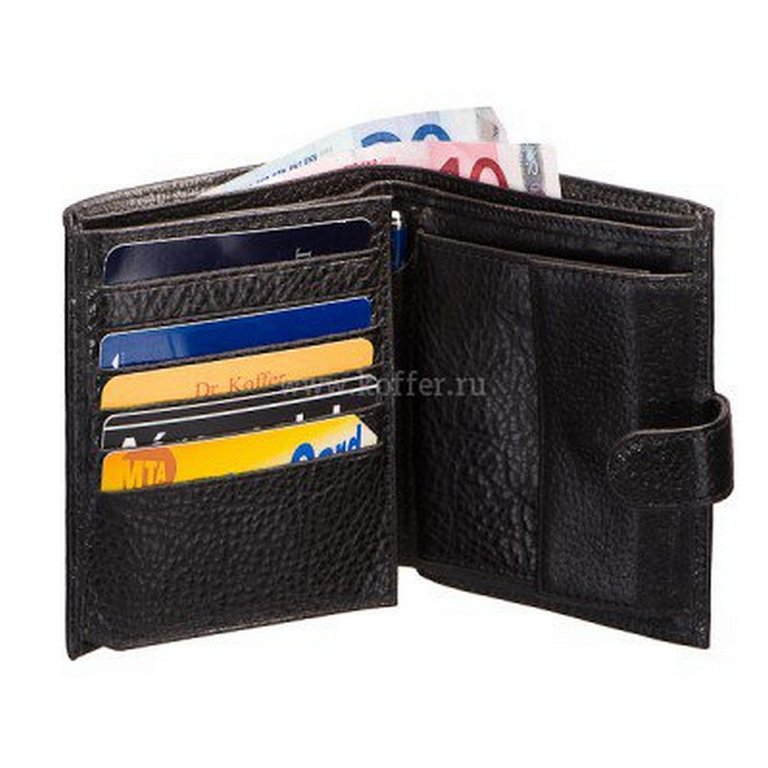 Портмоне Dr.Koffer 13*14см, с ручкой, нат. кожа, черный