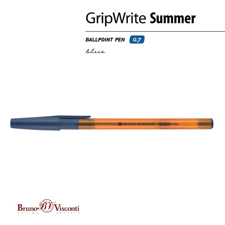 Ручка шариковая BV GripWrite "Summer" резин. упор 0,7мм синяя (линия 0,5мм) одноразовая