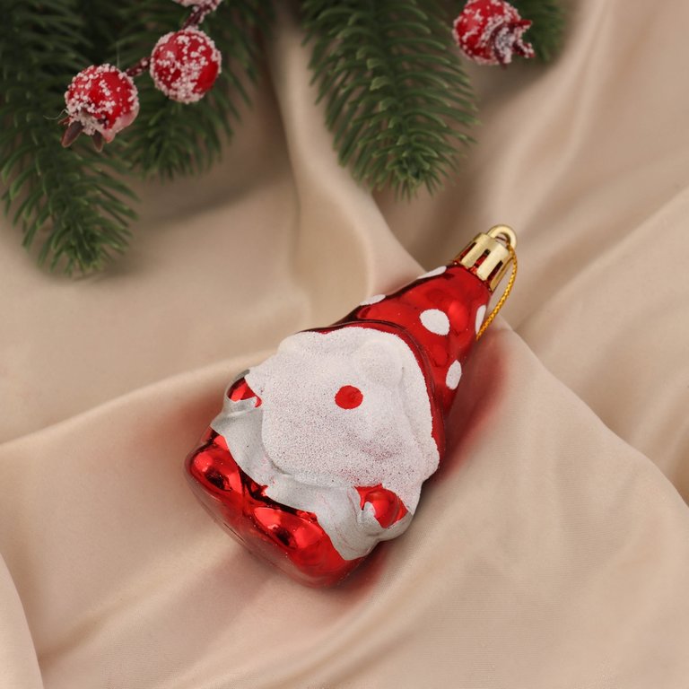 Набор украшений из пластика "Гном, колпак в горох" 2 шт/уп, 9х4,5 см красный