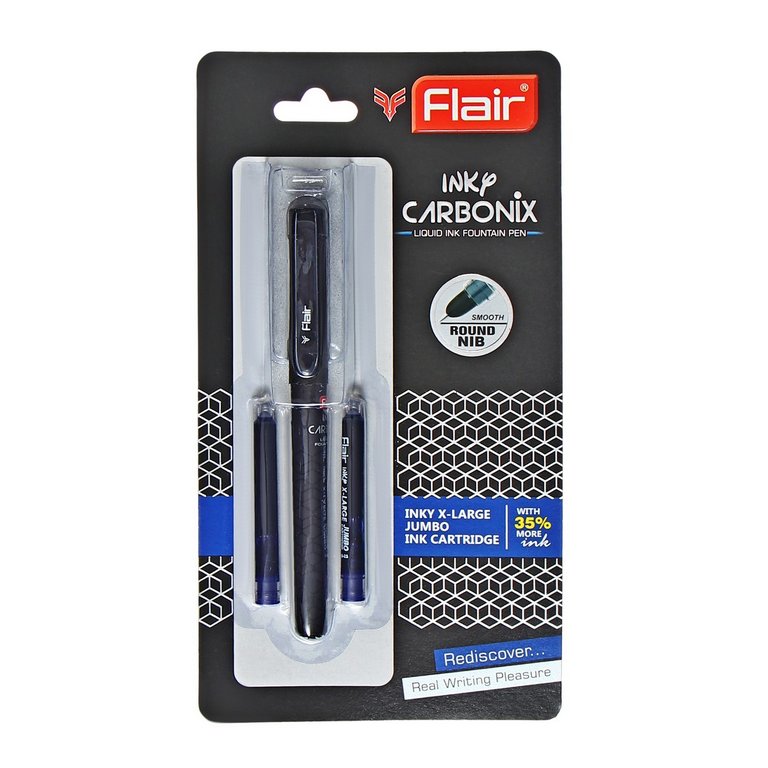 Ручка перьевая Flair "CARBONIX INKY" синяя (2 сменных картриджа в комплекте)