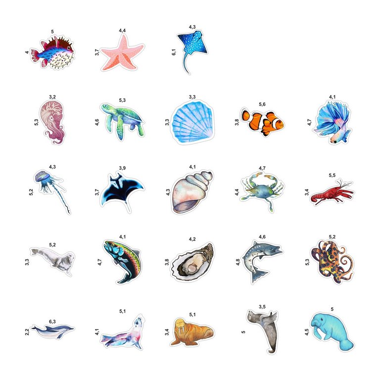 Набор наклеек  4 листа "Животные океана" (23 шт) Nalepking