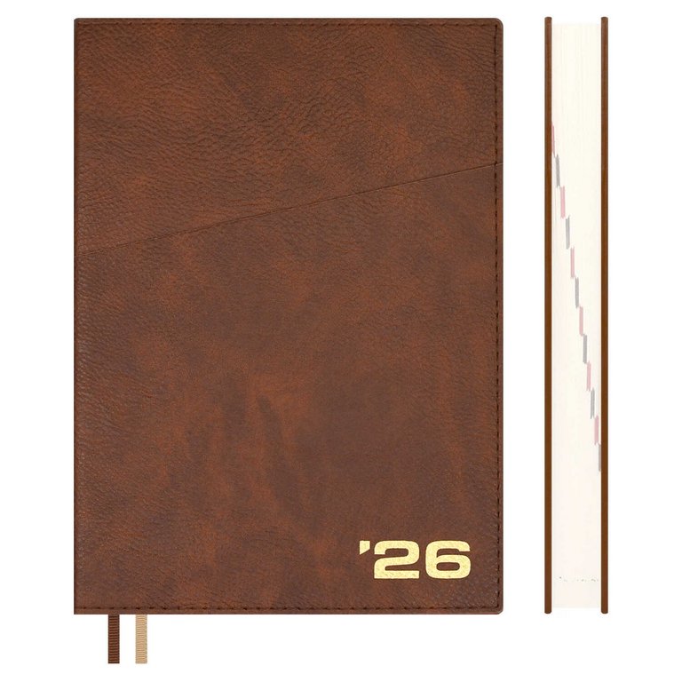 Ежедневник дат. 2026 г. А5 Escalada  "Шеврет", карман, интегр. переплет., иск. кожа, коричневый