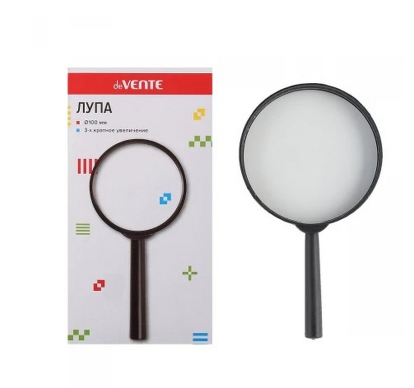 Лупа 100 мм, на ручке 3-кратн. увеличение, пластиковая линза deVENTE