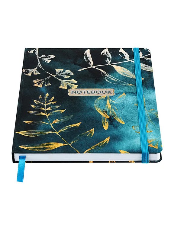 Блокнот А5  96л., 148*210 мм, обложка на резинке "Gold floral pattern" печатный блок 70г/м2,