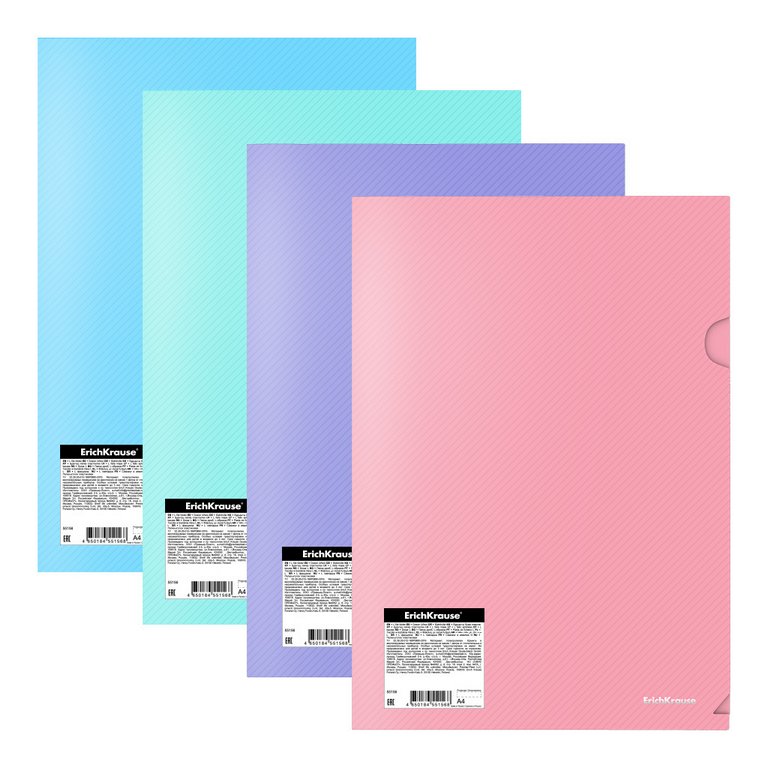 Папка-уголок A4 пластик 0,18 мм Erich Krause Diagonal Paste, ассорти