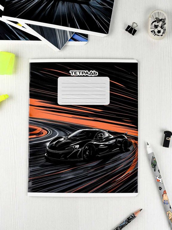 Тетрадь 12 лист кл. А5+ "Неоновые тачки" ассорти