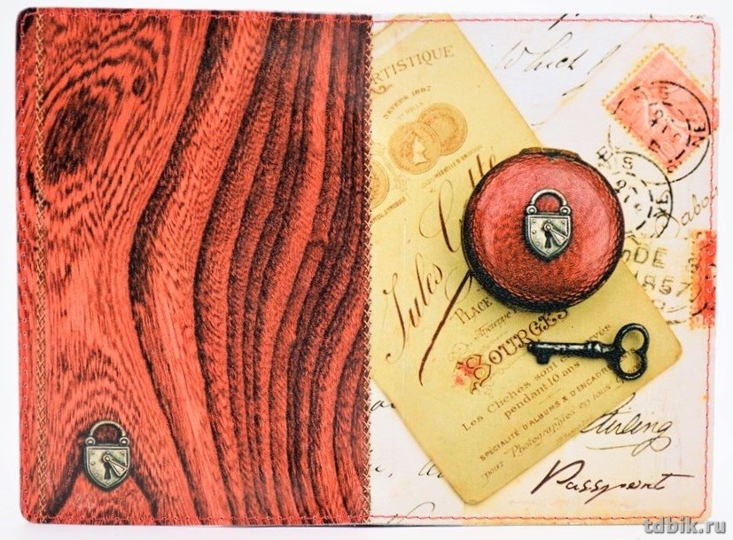 Обложка для паспорта "Ключ с замком" из кожи 13,2*18,6