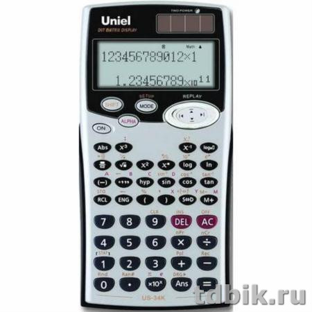 Калькулятор науч. Uniel US-34 (10+2 разр., 2 питания 159*80*19мм) 249 функций, черный