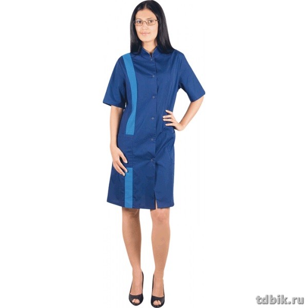 Спецодежда Халат женский "Диана" р-р 60-62/158-164, цвет т.синий-голубой