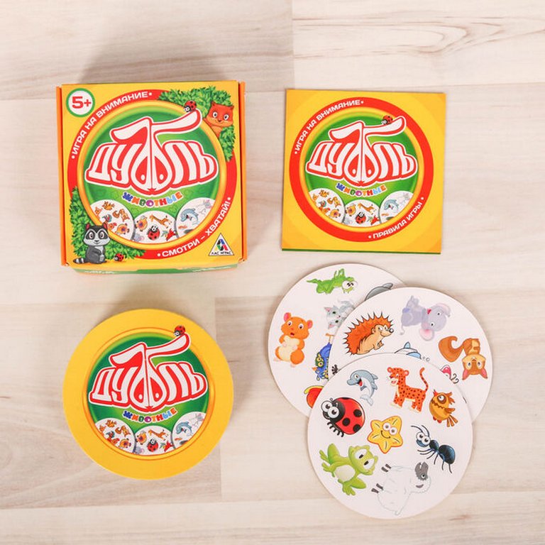 Игра настольная  .5+  с карточками "Дуббль Животные" (2+ игр., 30 мин.)  ЛАС ИГРАС