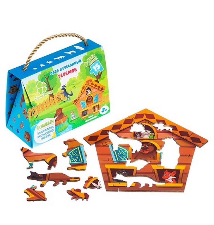 Пазлы деревянные фигурные  15 дет. "Теремок" CLEVER ENERGY