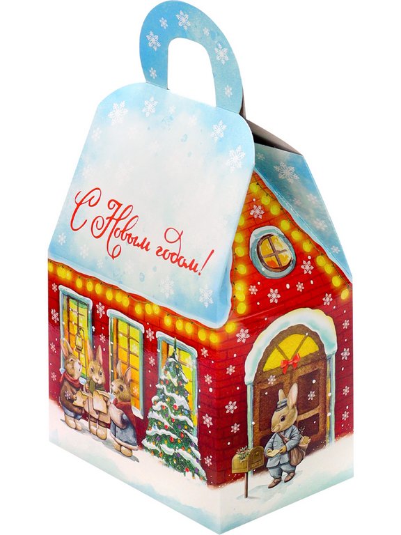 Коробка для конфет на 1000 гр "Домик Уютный Новый год"