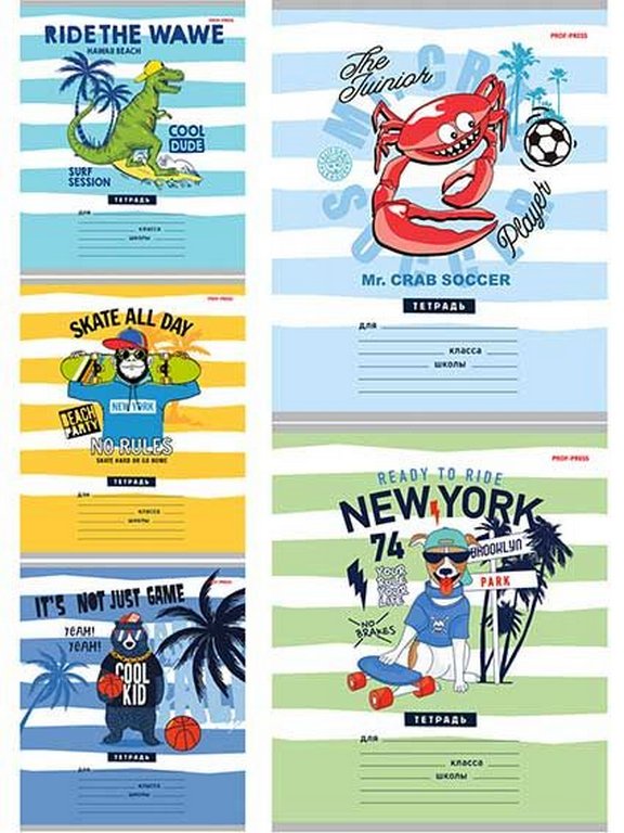 Тетрадь 18 лист кл. А5 "ЖИВОТНЫЕ И ПЛЯЖНЫЙ СПОРТ" 5 видов, мелов. обл. Prof-Press