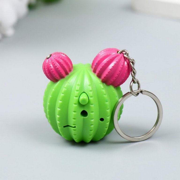 Брелок-фонарик кричалка "Круглый кактус" 4х3,5 см, МИКС