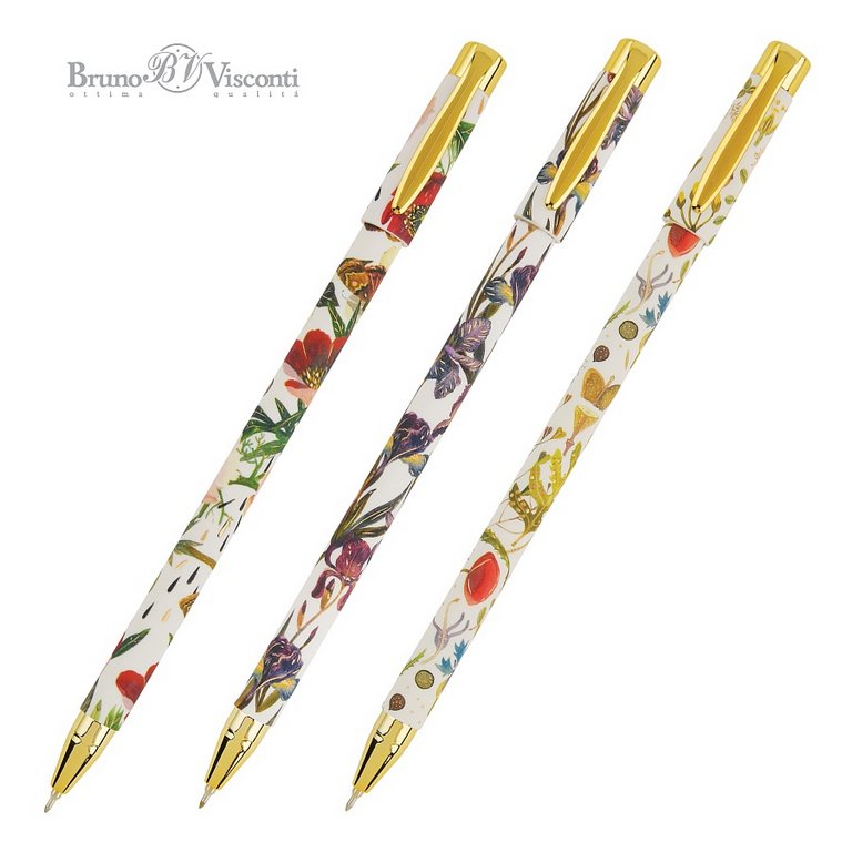 Ручка шариковая с рис. Bruno Visconti "Flora Flowers" 0,38мм синяя (стерж.138мм,линия 0,36мм) игольч
