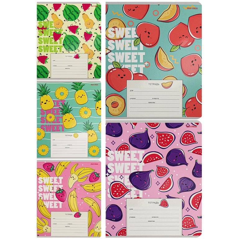 Тетрадь 12 лист лин. косая А5 "ФРУКТОВО-ЯГОДНОЕ НАСТРОЕНИЕ" 5 ВИДОВ