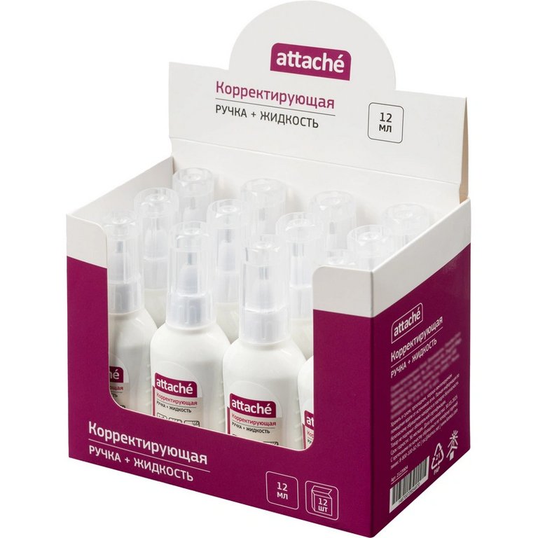 Коррект. жидкость  2 в 1 ( кисточка + ручка) Attache 12 мл