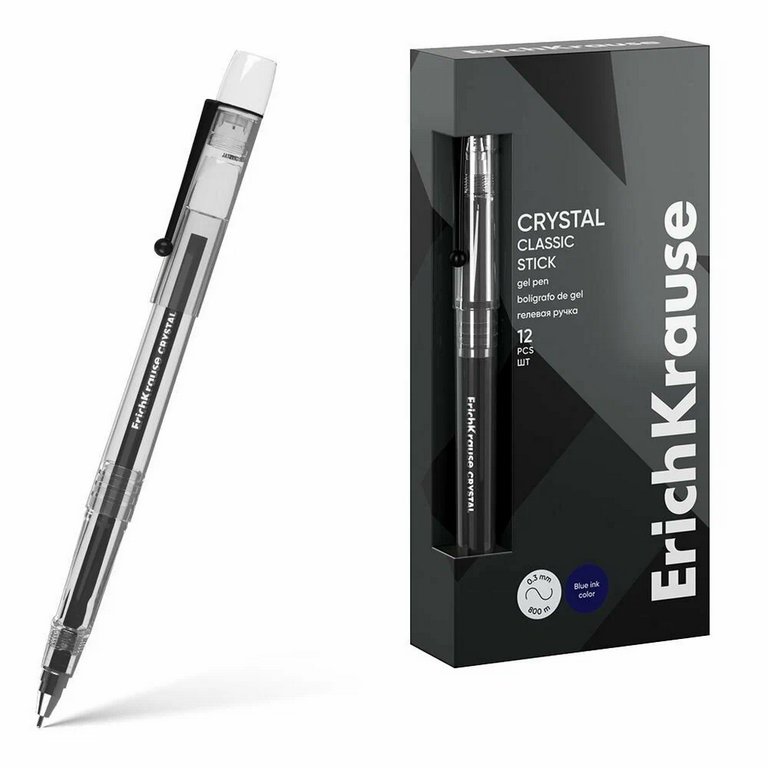 Ручка гелевая ErichKrause Crystal 0,5мм черная (стерж.129мм, линия 0,3мм)