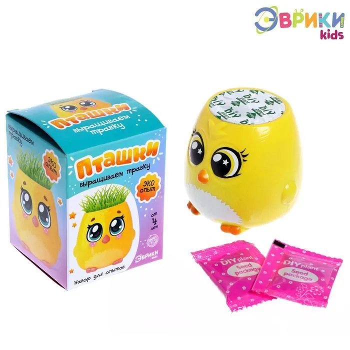 Набор для выращивания "Пташки, выращиваем травку" желтый, Эврики