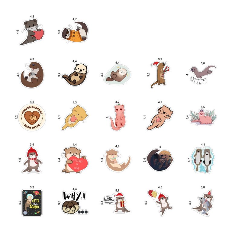 Набор наклеек  4 листа "Выдра" (22 шт) Nalepking