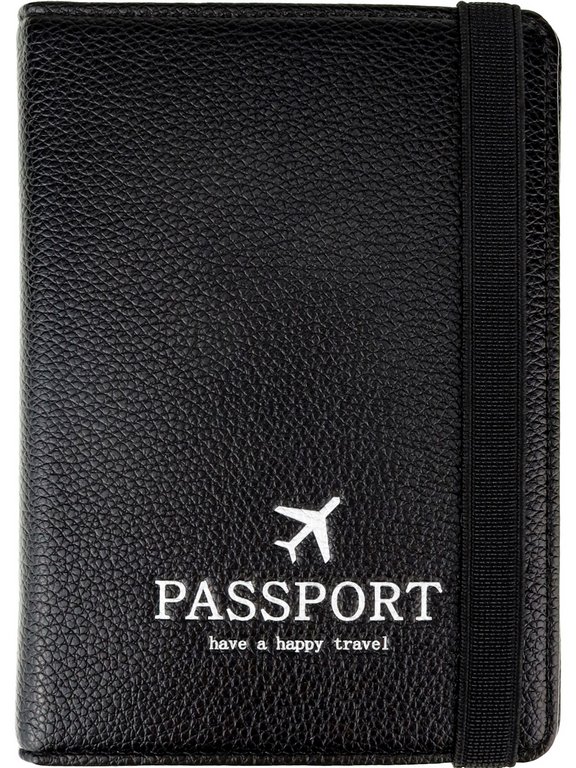 Обложка для паспорта MILAND "Рейс" с отделениями для карт на резинке кожзам, черная