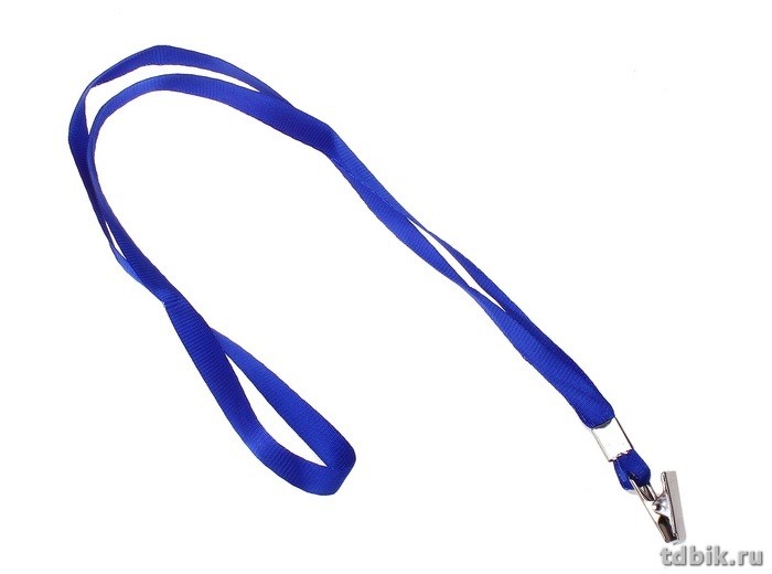 Шнур для бейджа синий с метал. зажимом, длина 40см (80см), ширина 1см Calligrata