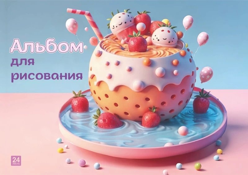 Альбом для рисования А4 24л. на клею "Клубничный коктейль", Lamark