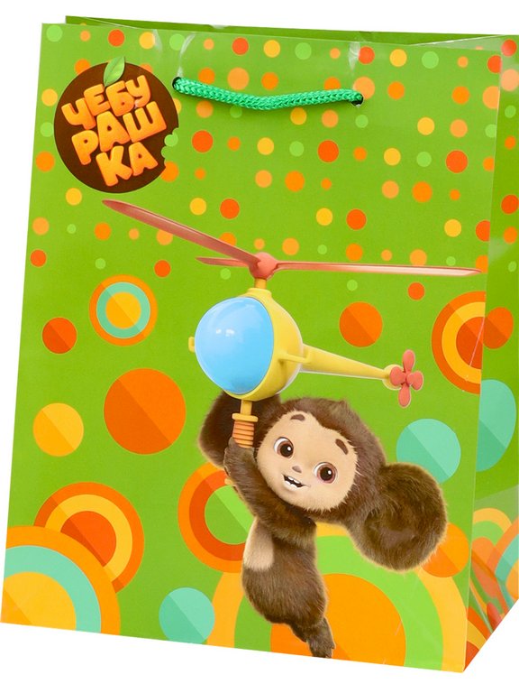 Пакет бумажный 26*32см ламинированный "Чебурашка и вертолётик"