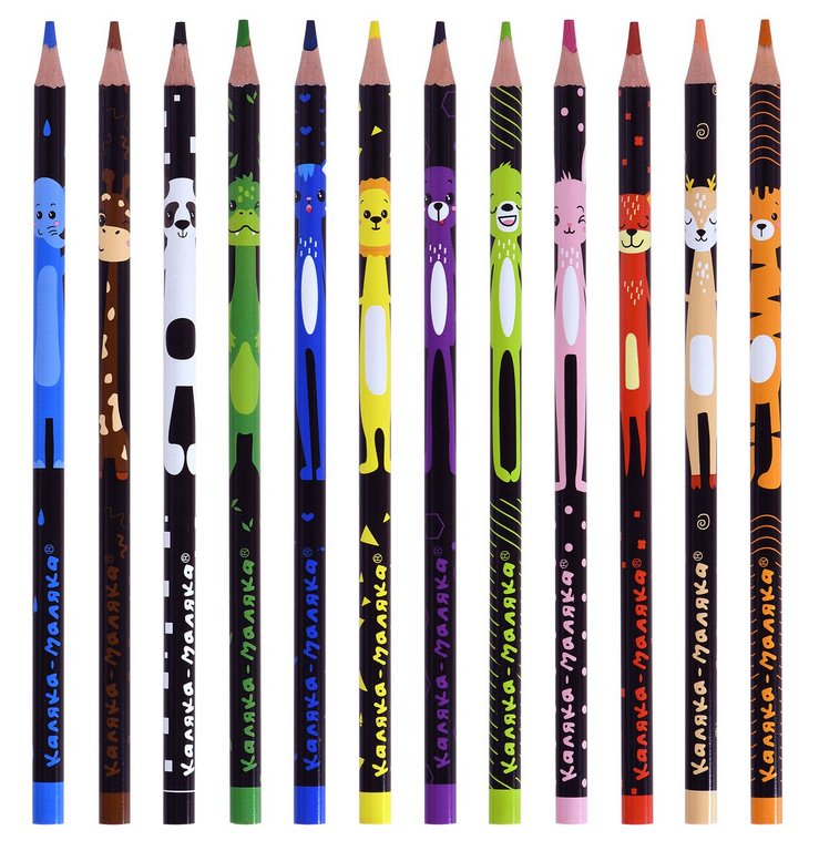 Набор карандашей  12 цв.  пласт. корпус Каляка-Маляка "Веселые зверята" (принт на корпусе)