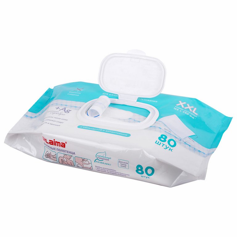 Полотенце влажные  80 шт/уп LAIMA с крышкой, БОЛЬШИЕ XXL 16,5х25 см