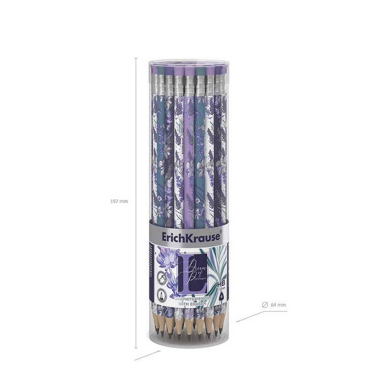 Карандаш ч/г HB с рис. трехгранный ErichKrause "Lavender" с ластиком корпус ассорти