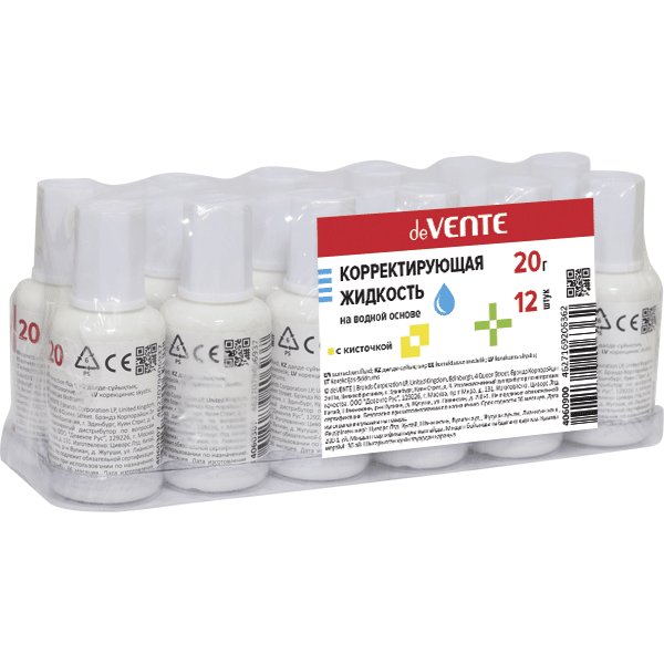 Коррект. жидкость deVENTE (20 мл) с кисточкой, на водной основе. морозоуст. (мет.шарик)
