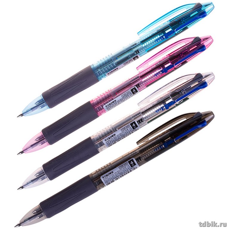 Ручка шариковая авт.  4-х цветная Crown 0,7мм (син/зел/крас/чер) (линия 0,5мм)