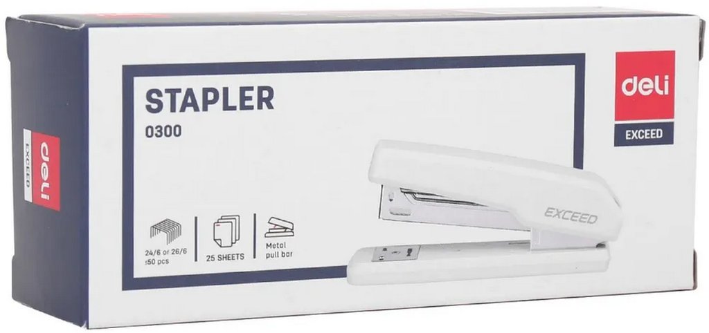 Степлер 24/6 до 25л металлический Deli "Exceed", белый