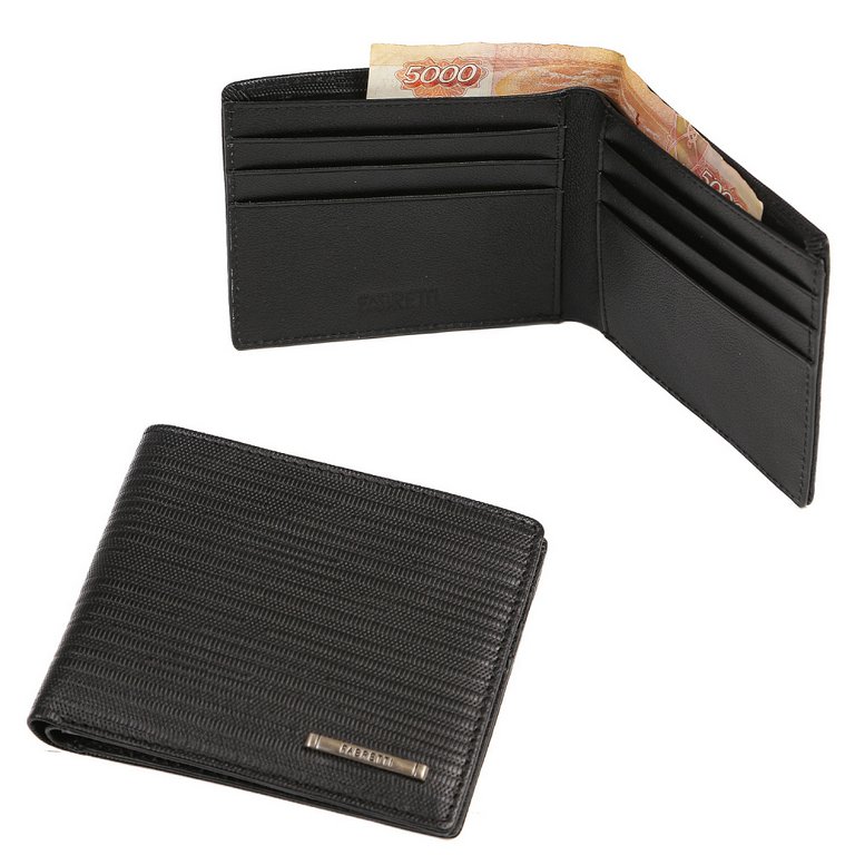 Портмоне FABRETTI мужское, нат. кожа, 11,5*9,5*2,5 см, черный