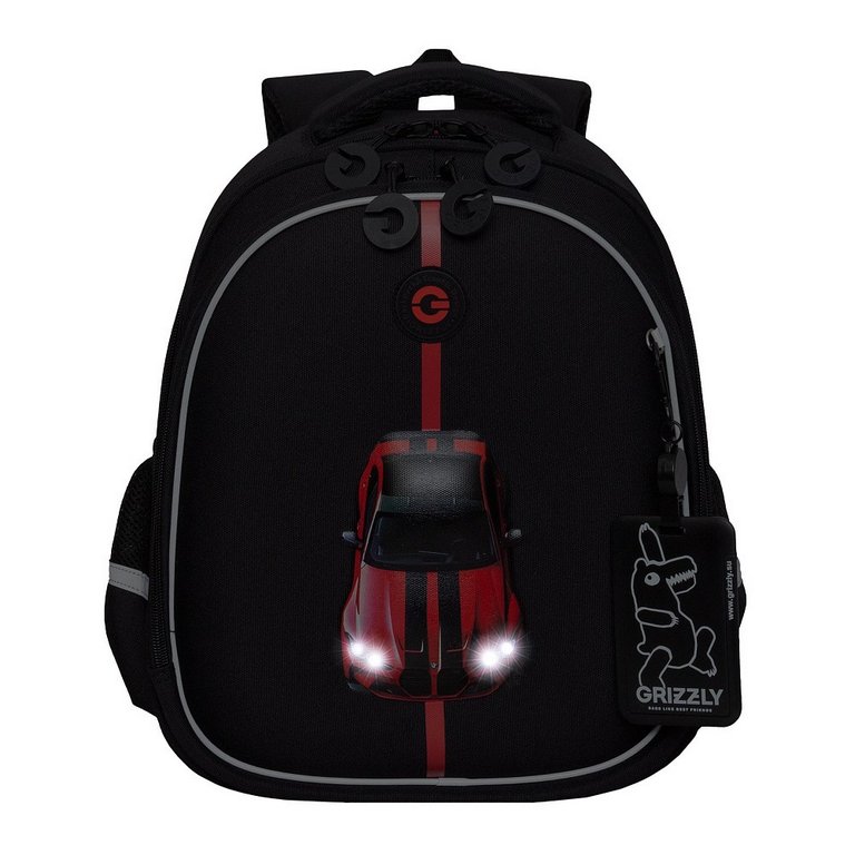 Рюкзак каркасный для мальчика Grizzly 28*36*20 см., черный/красный