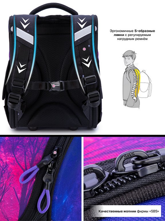 Ранец для девочки SkyName "Единорог" (брелок мишка) 26*34*14см