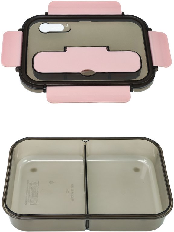 Ланч-бокс 1100 мл (с приборами, два отделения) розовый "Время обеда"