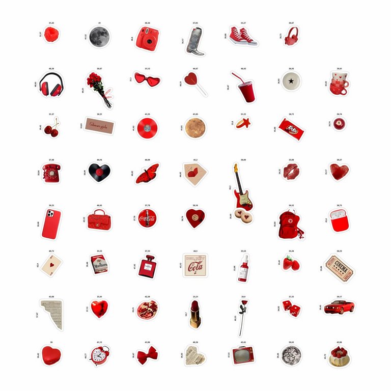 Набор наклеек  9 листов "Красный бархат" (55 шт) Nalepking