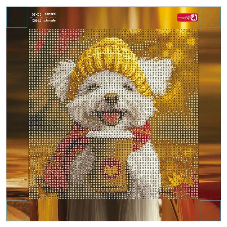 Алмазная мозаика 30*30 см "Песик с кофе" Феникс+