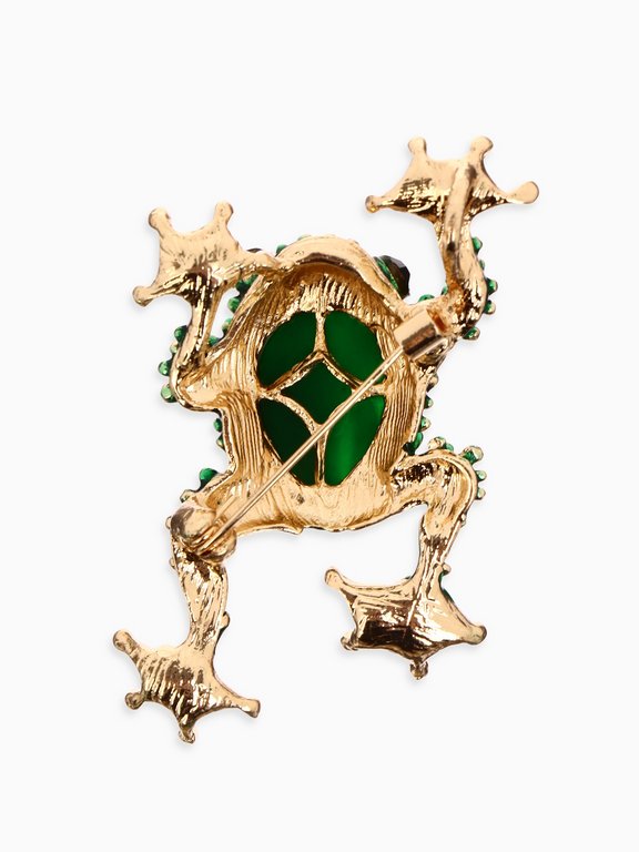 Брошь металл "Лягушка" зелёная в золоте