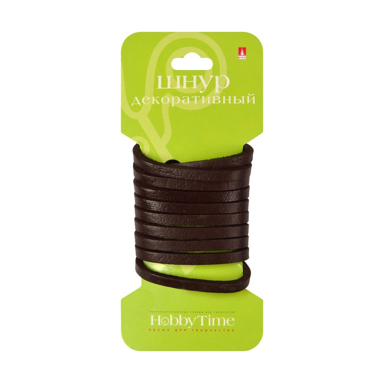 Шнур 1м., кожаный плоский, 4*2мм, цв. Коричневый HobbyTime